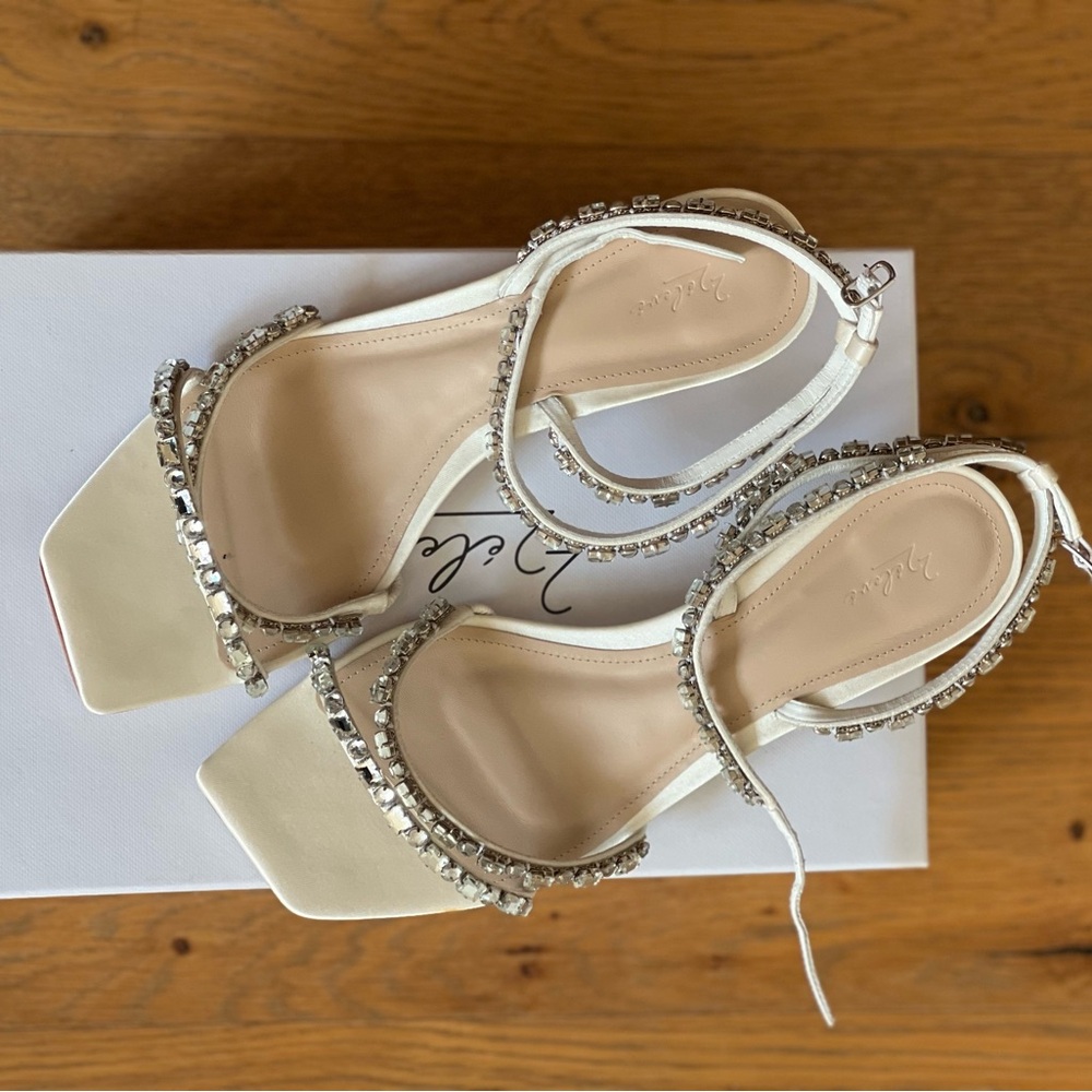 Elegant White and Silver Embellished Heels